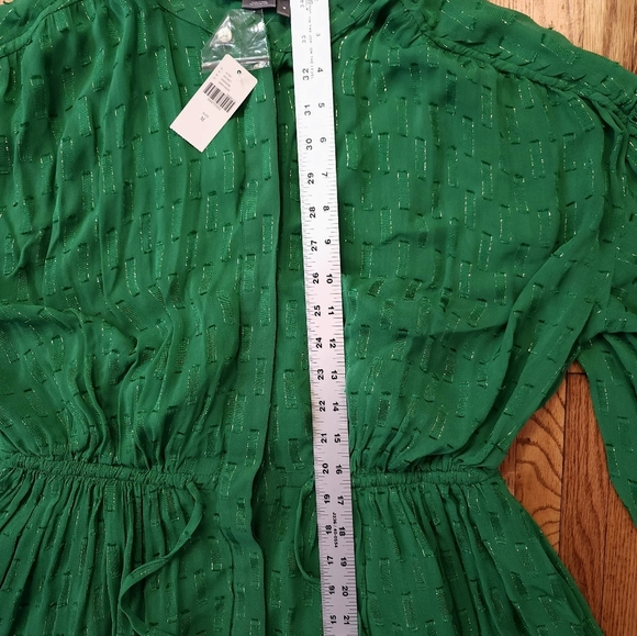 Anthropologie Womens Flared Dress Size M Green Tied Button Down Sleeved NEW - Picture 6 of 10